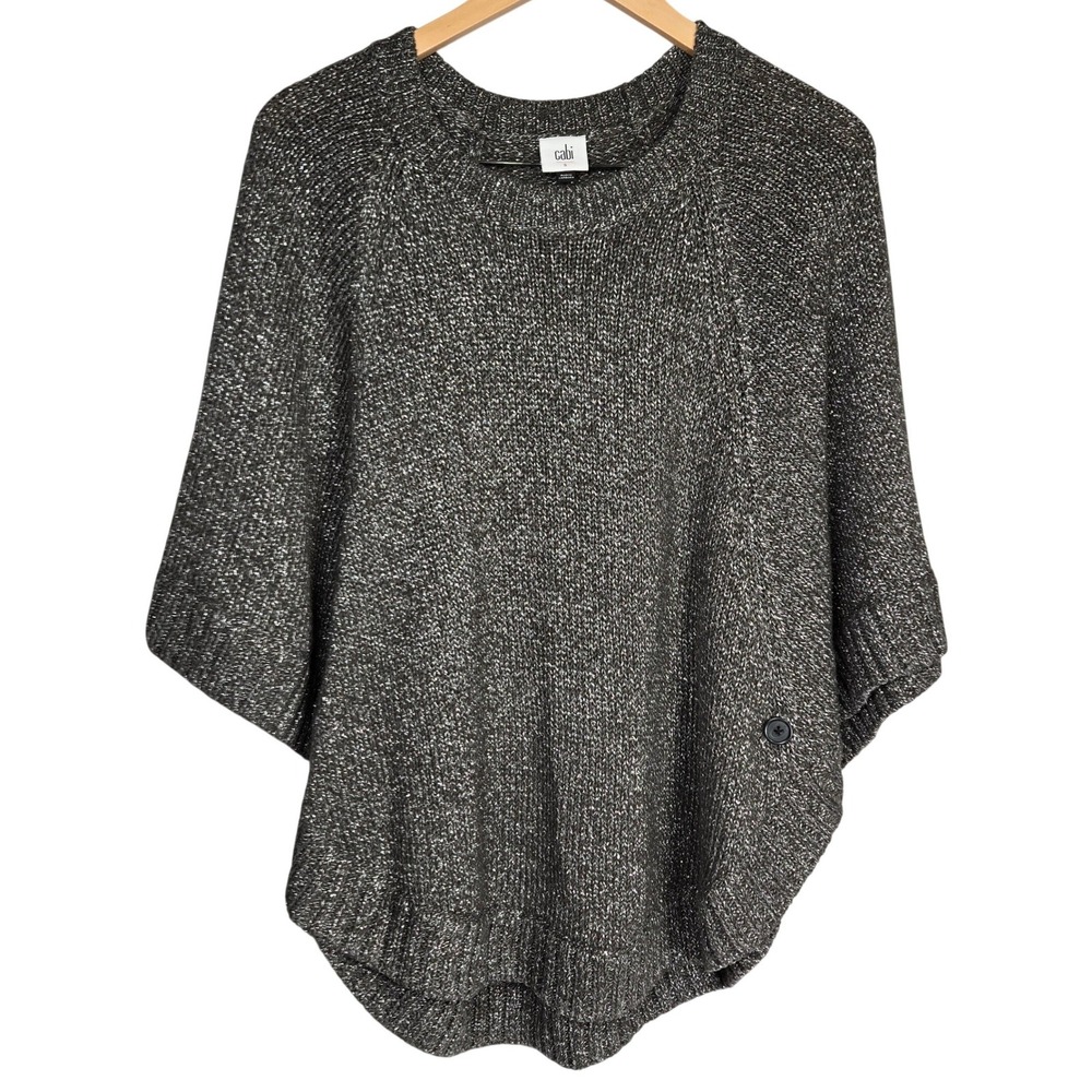 Cabi 4247 Metallic Shimmer Knit Dolman Poncho Sweater Silver Gray Womens Small